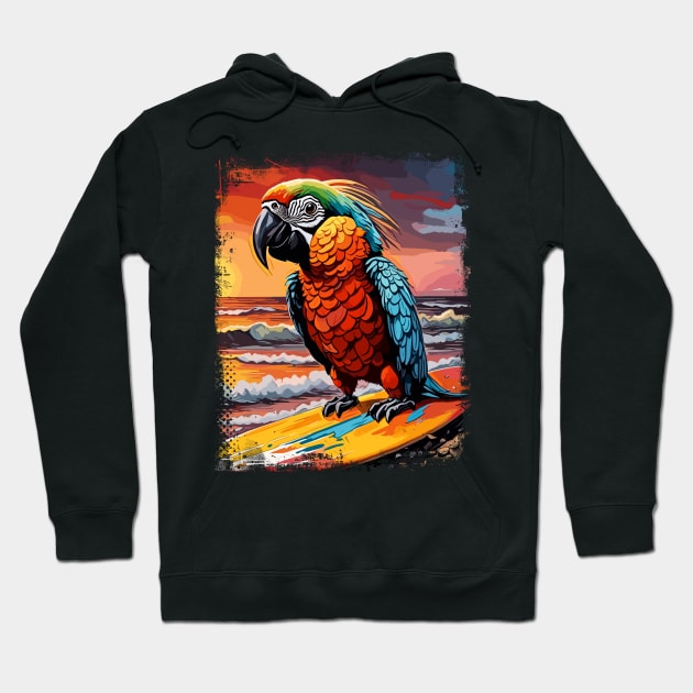 Parrot Surfing Cute Colorful Comic Illustration Hoodie by Naumovski